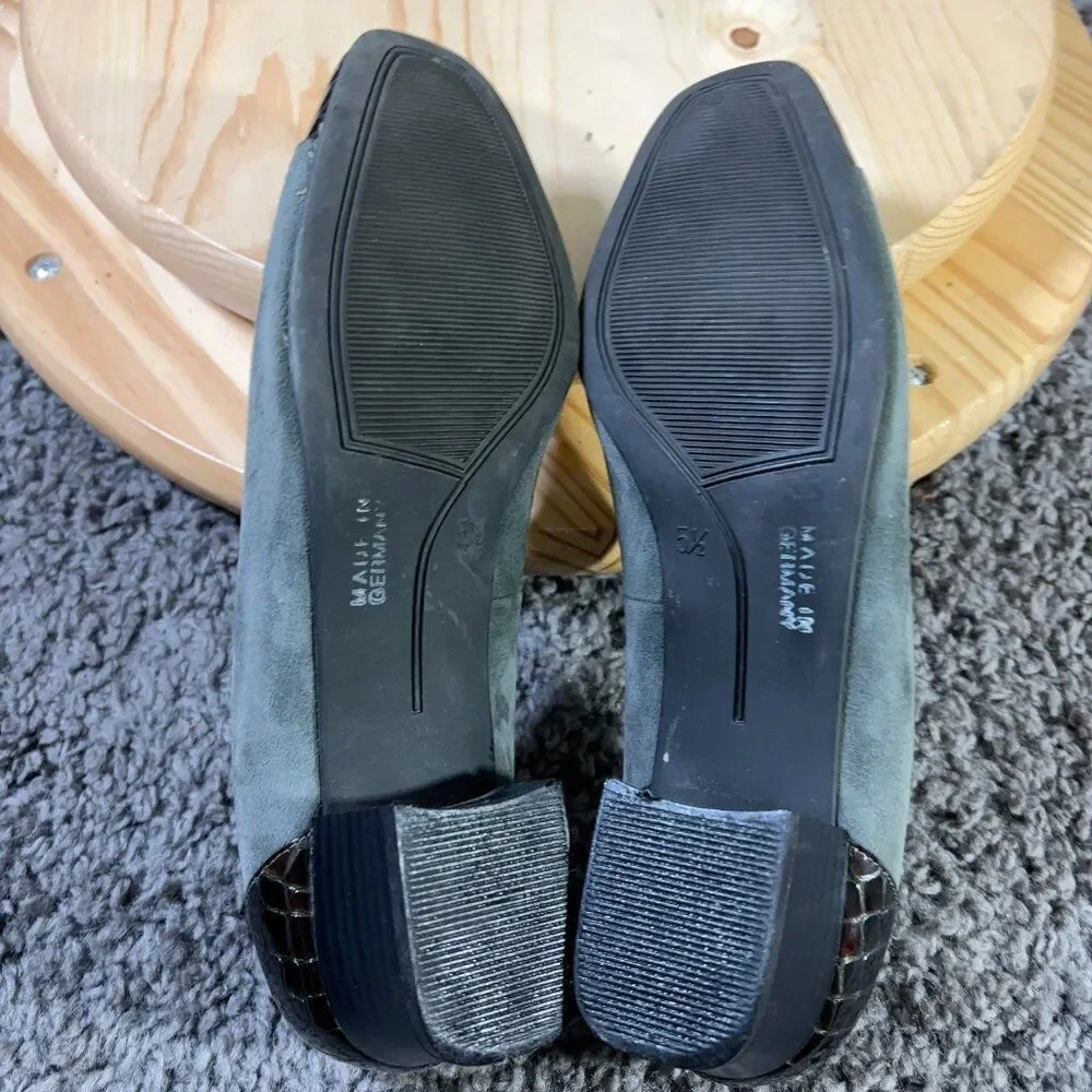 Jenny Pumps Womens 8 Gray Suede Brown Croc Print Low Heel Shoe Made in Germany